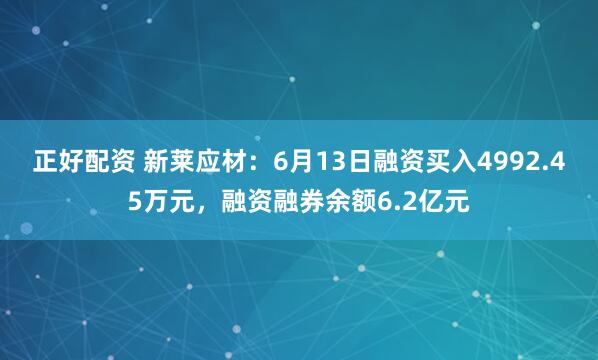 正好配资 新莱应材：6月13日融资买入4992.45万元，融资融券余额6.2亿元