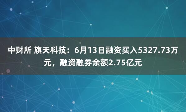 中财所 旗天科技：6月13日融资买入5327.73万元，融资融券余额2.75亿元